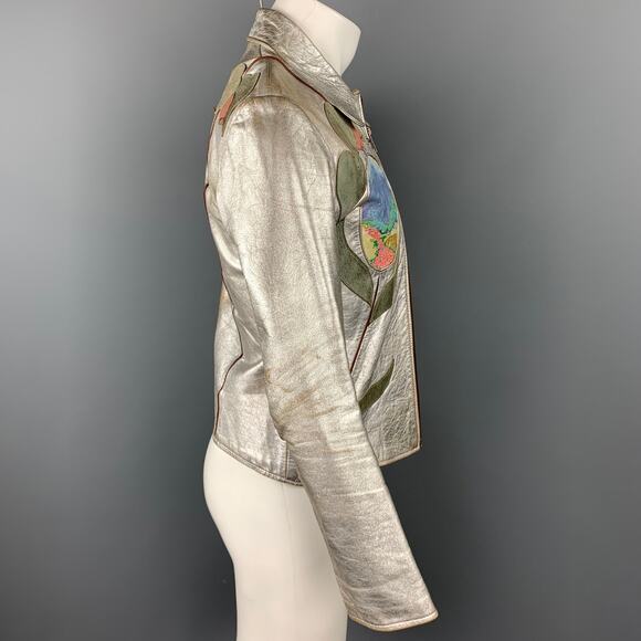 Vintage  Janti Size XL Silver Hand Painted Applique Zip Up Jacket - Picture 3 of 14